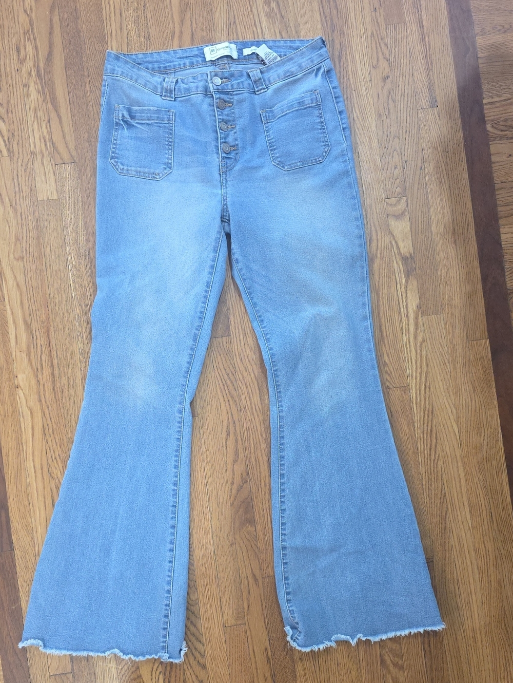 Flower Light Blue High-Rise Flare Jeans with Button Front - Women Size 30